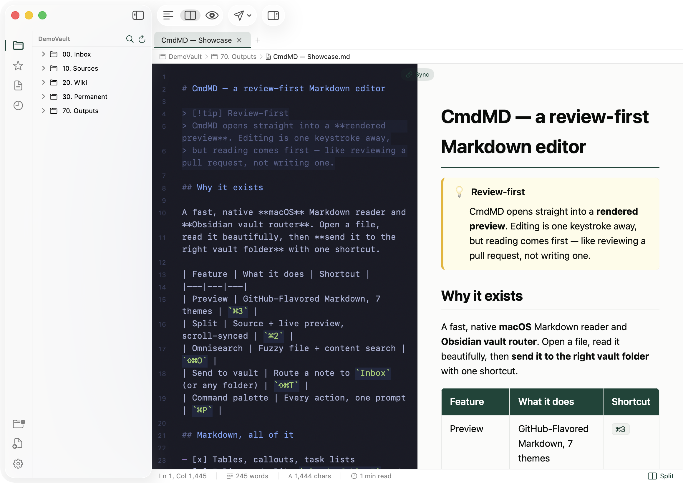 CmdMD light split source and preview